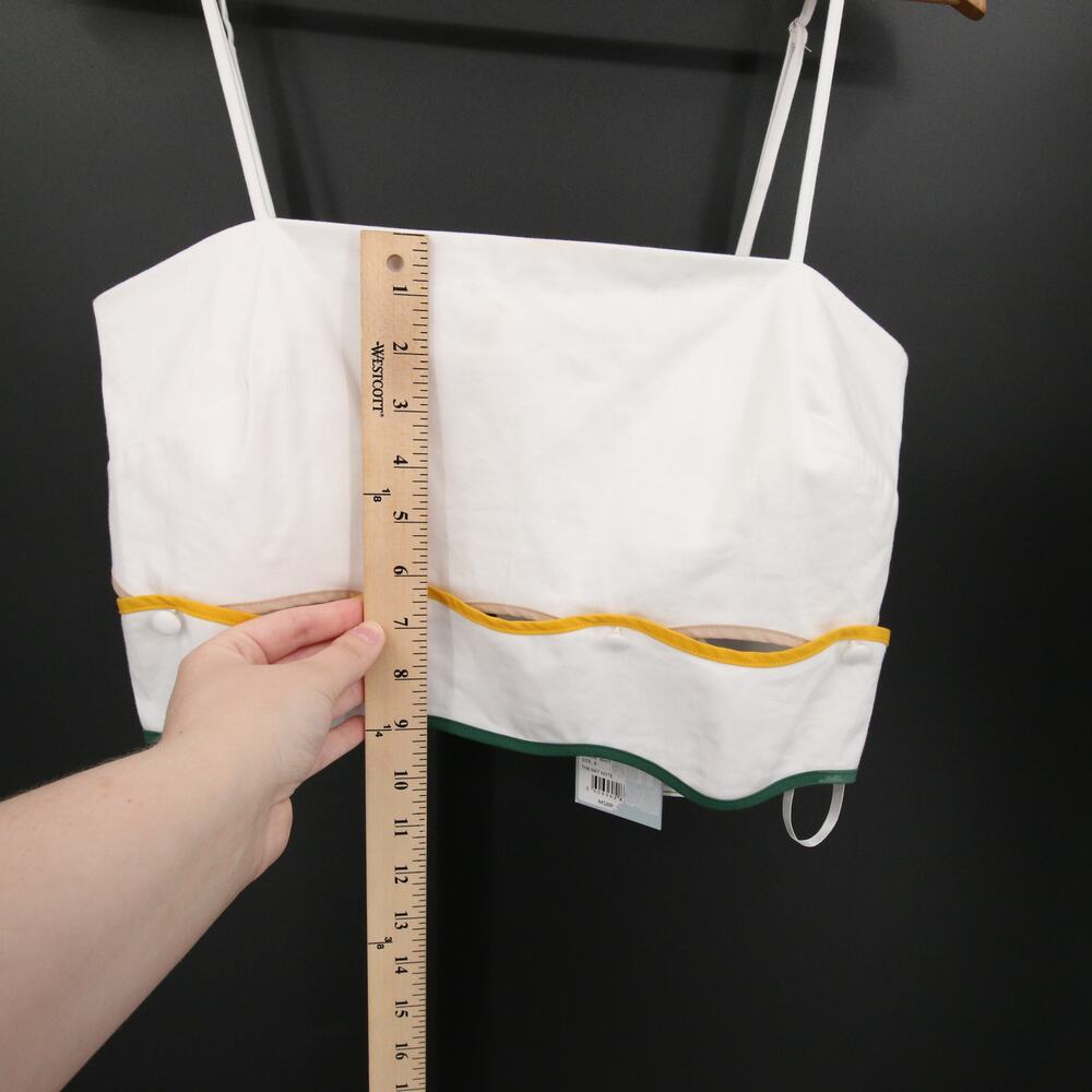 Antonio Melani x The Nat Note Zoe Scalloped Sateen Top White Green Crop Size 6 - Picture 6 of 14